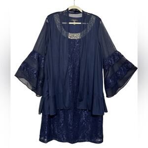R&M Richards Navy Blue Lace Metallic Mother of the Bride Groom Dress Size 16W‎